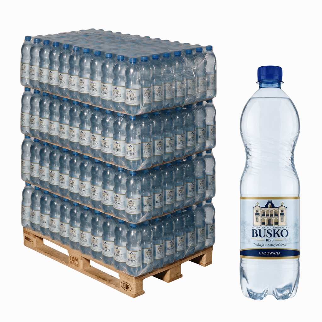 Paleta wody mineralnej Busko1828 gazowana 1,5 l — 504 butelek